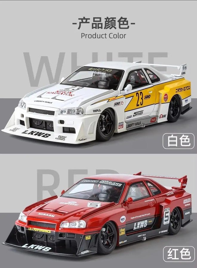KING FORU Scale Exclusive Alloy Metal Pull Back Die-cast Car Model with Sound Light Mini Auto Toy for Kids Metal Model Toy Car with Sound and Light (1:24 NISS-an GTR R34 Skyline-RED) - Image 5